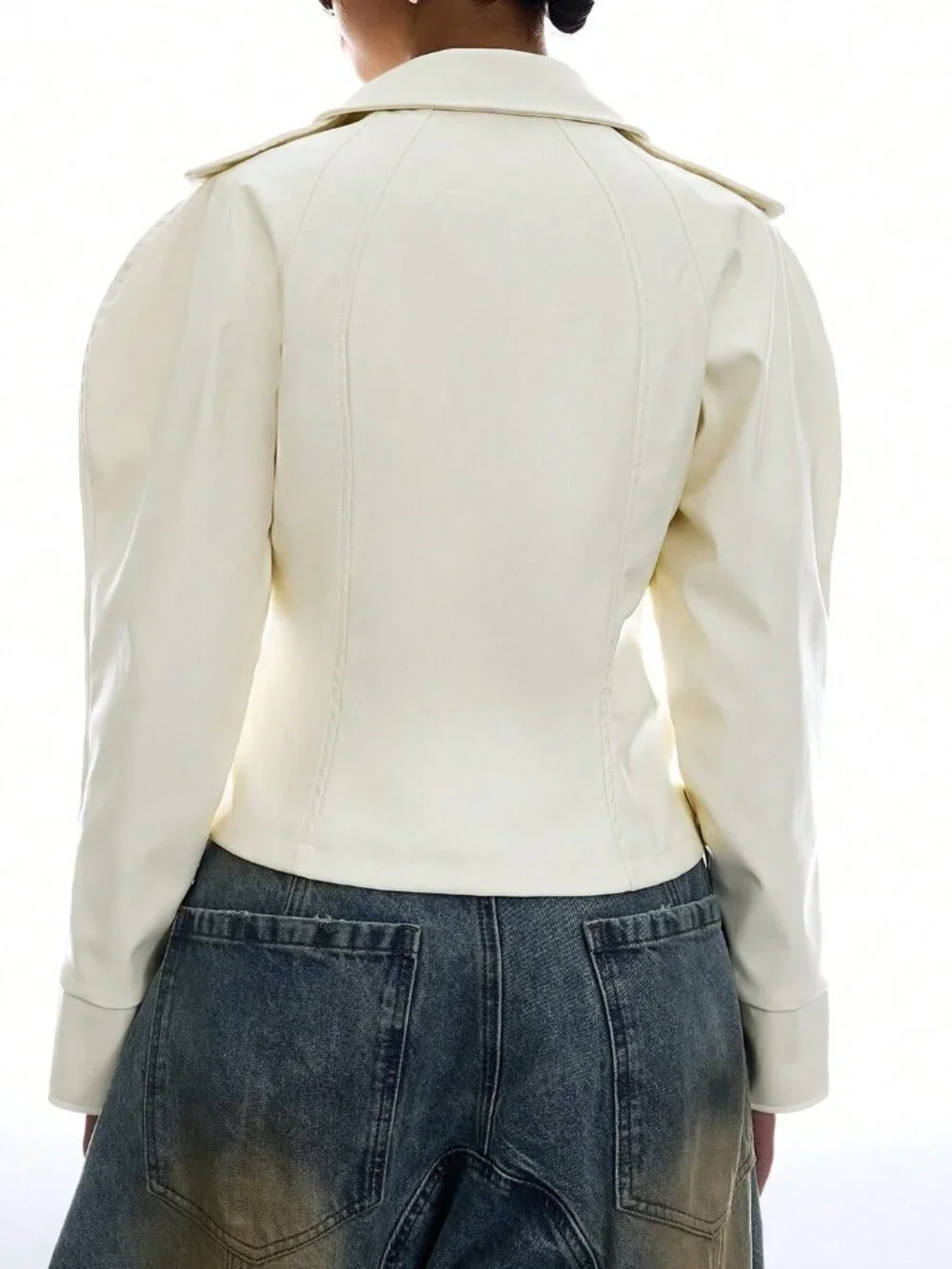 Beige Casual Double-Breasted Puff Long Sleeve Women's Elegant Streetwear Jacket